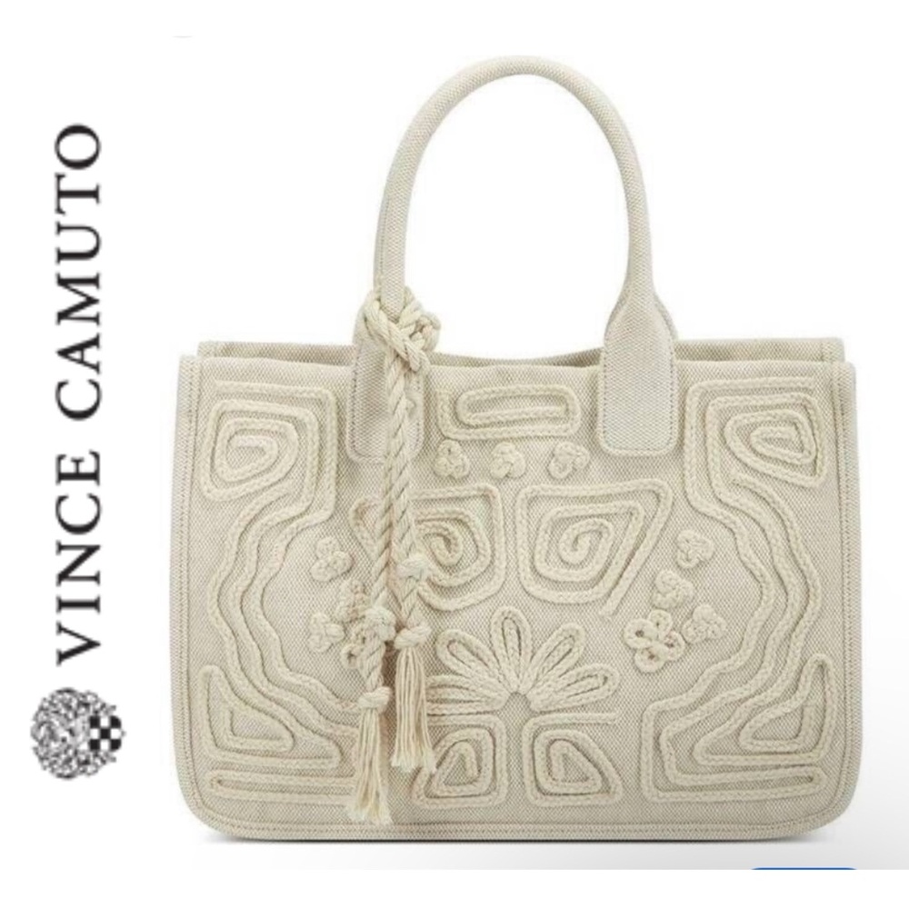 Vince Camuto White and Cream Geometric Tote